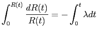 $\displaystyle \int_0^{R(t)} \frac{dR(t)}{R(t)} = -\int_0^t \lambda dt$
