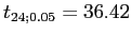 $ t_{24;0.05}=36.42$